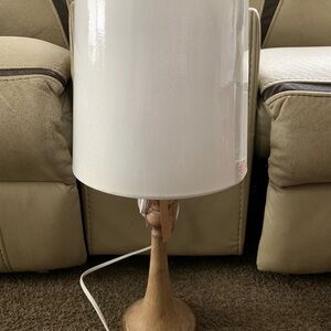 White Table Lamp with Wooden Base